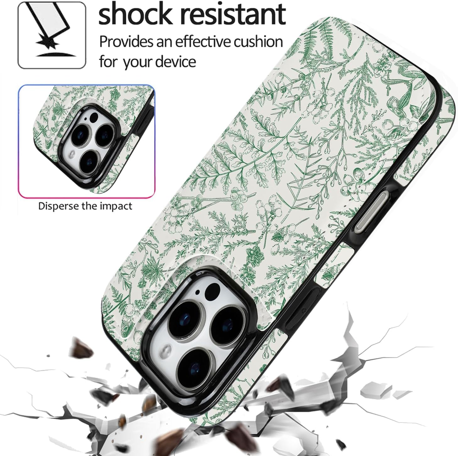 Compatible with iPhone 16 Pro Wallet Case with Card Holder, Back Flip Folio PU Leather Kickstand Card Slots Case for Women Girls, Double Magnetic Clasp Cover 6.3" (Green Floral) - Image 6