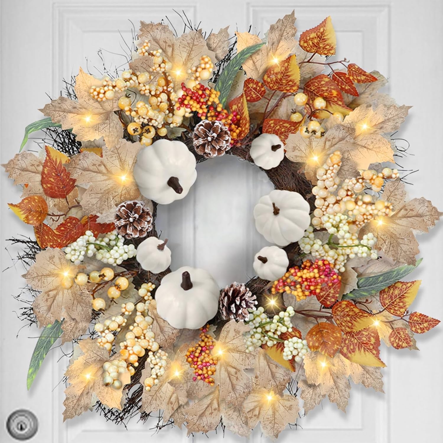 Amazon.com: [ Thick & Timer ] 22 Inch Fall Wreath with Lights, Fall ...