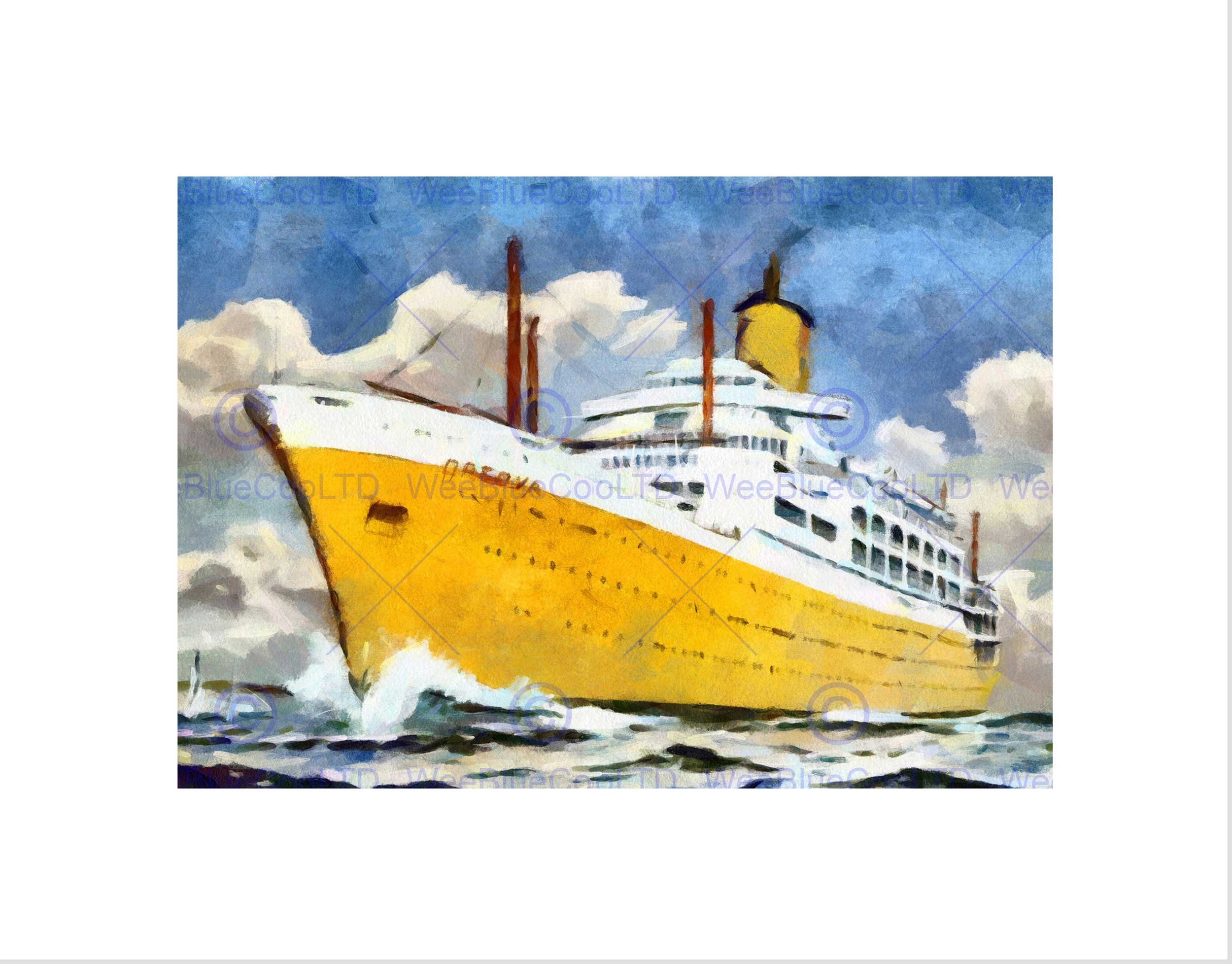Wee Blue Coo Ss Orsova Cruise Ship Ocean Liner Watercolour Wall Art Print