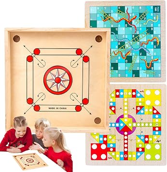 Carom Board Game Set, Column Board | Classic Strike Wooden Carom Board,Educational Carom Strike Family Board Game for Family Fans, Carom Enthusiasts and Families