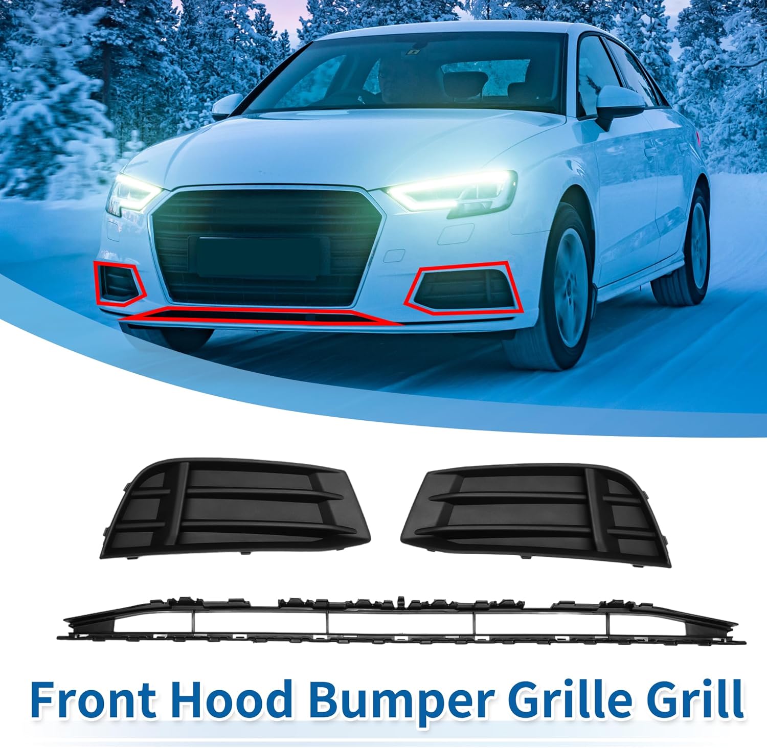 x autohaux no.8vd807681 front lower hood bumper grille grill for audi a3 a3pa 2017-2020 front lower bumper kidney grille grill sedan without hole black 1 set