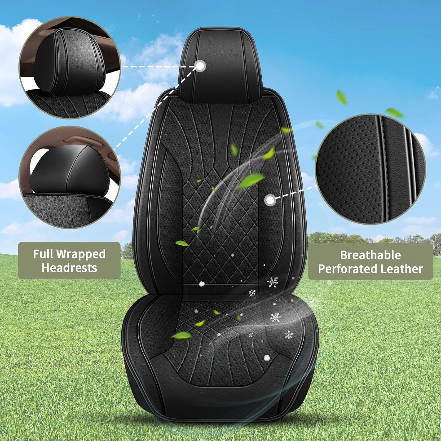 Full Set Car Seat Covers for Hyundai Palisade 2020-2025 2026: Breathable Perforated Leather Seat Cover (Black)