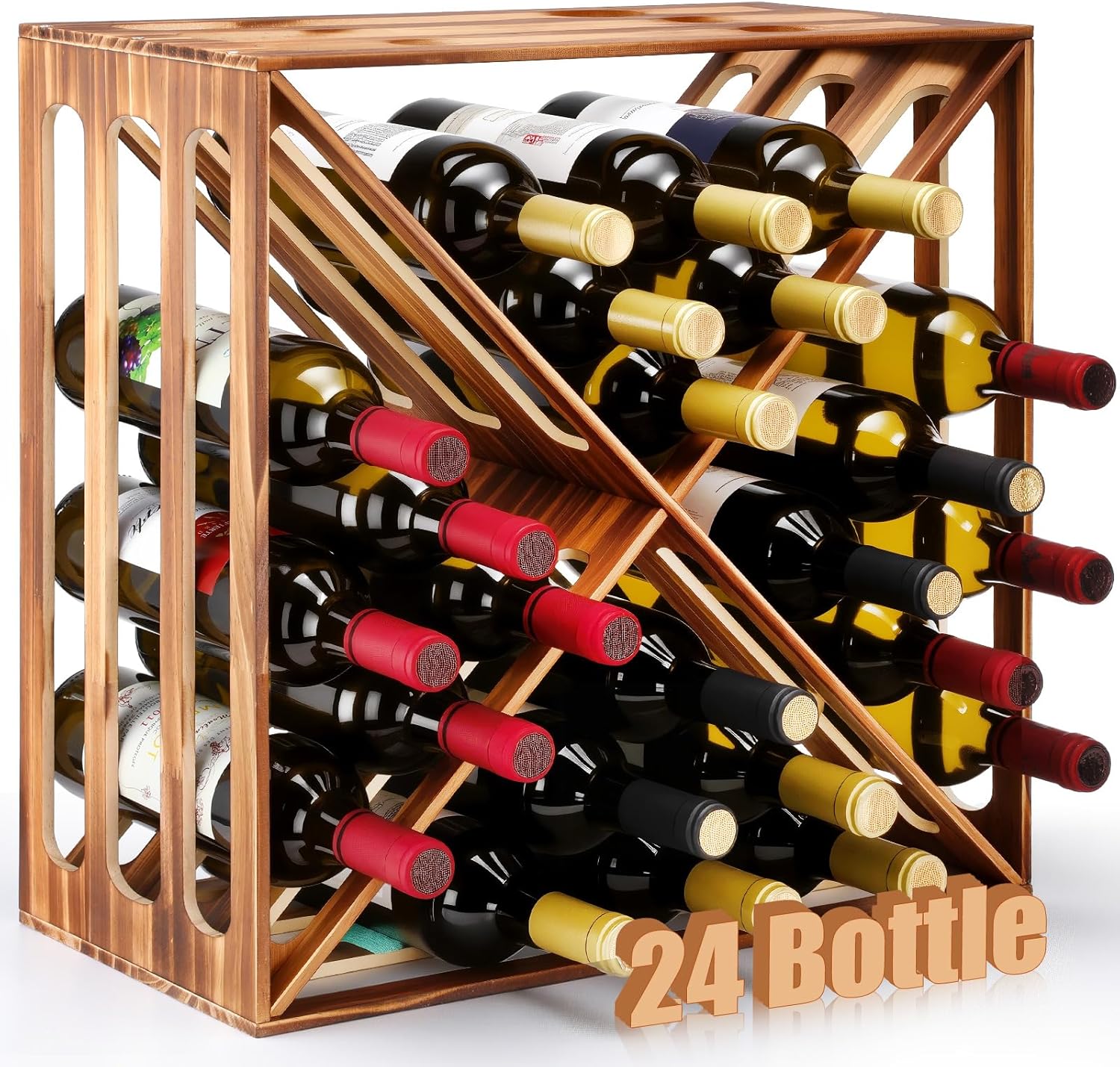 24 bottle wine rack freestanding floor compact cube bottle storage wine display rack storage shelf wood rack cabinet holder home bar cellar kitchen