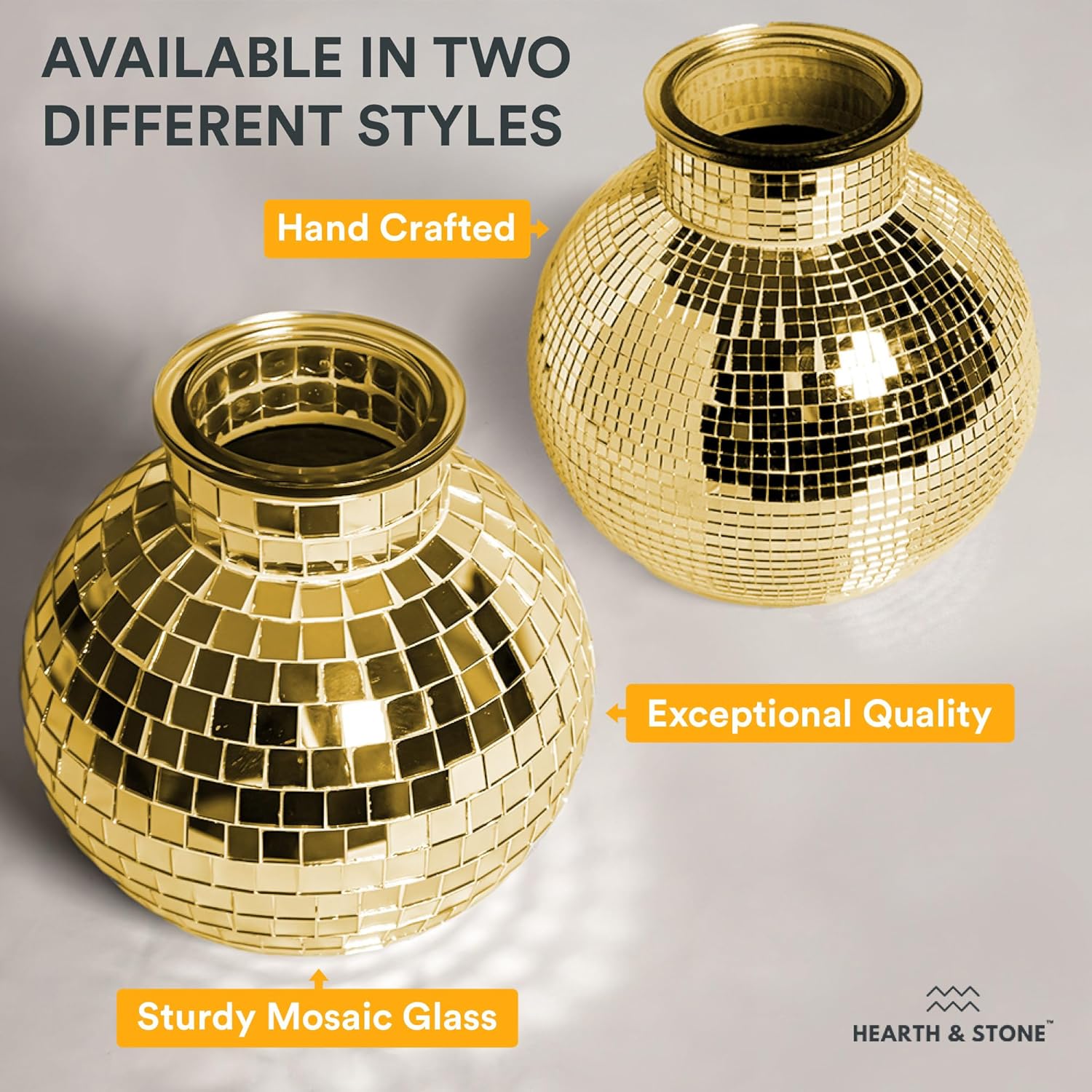 Disco Ball Planter | 7” Disco Ball Vase for Flowers & Plants | Handmade Gold Color Square Large Mirrors Center Piece | for Indoor & Outdoor Decor | Disco Ball Plant Holder Gold