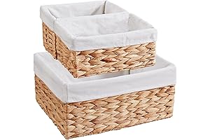 Vagusicc Woven Basket with Liner – 3-Pack Hyacinth Storage Baskets