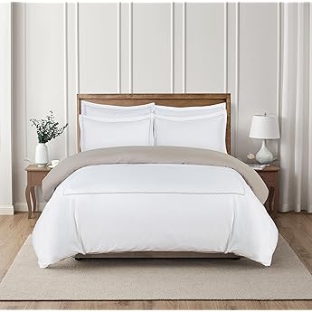 Majestic Giftware Madison Linen 8 Pcs Full Size Duvet Bedding Set (BL54-F) | Normandy - Taupe 400 TC 100% Cotton Sateen | 2 Fitted Sheets, 2 Duvets, 4 Pillowcases - Noble Collection