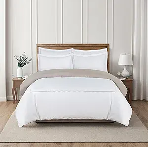 Majestic Giftware Madison Linen 6 Pcs Queen Size Duvet Bedding Set (BL54-Q) | Normandy - Taupe 400 TC 100% Cotton Sateen | 1 Fitted Sheet, 1 Duvet, 4 Pillowcases - Noble Collection