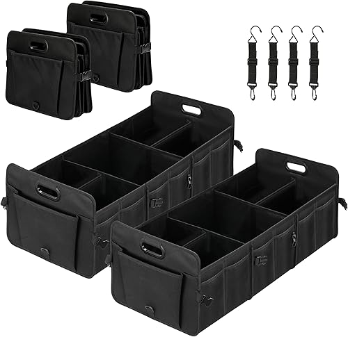 Vista 13 de Simple Deluxe Organizador de maletero de automóvil, caja de almacenamiento plegable con 2 compartimentos y parte inferior antideslizante, poliéster