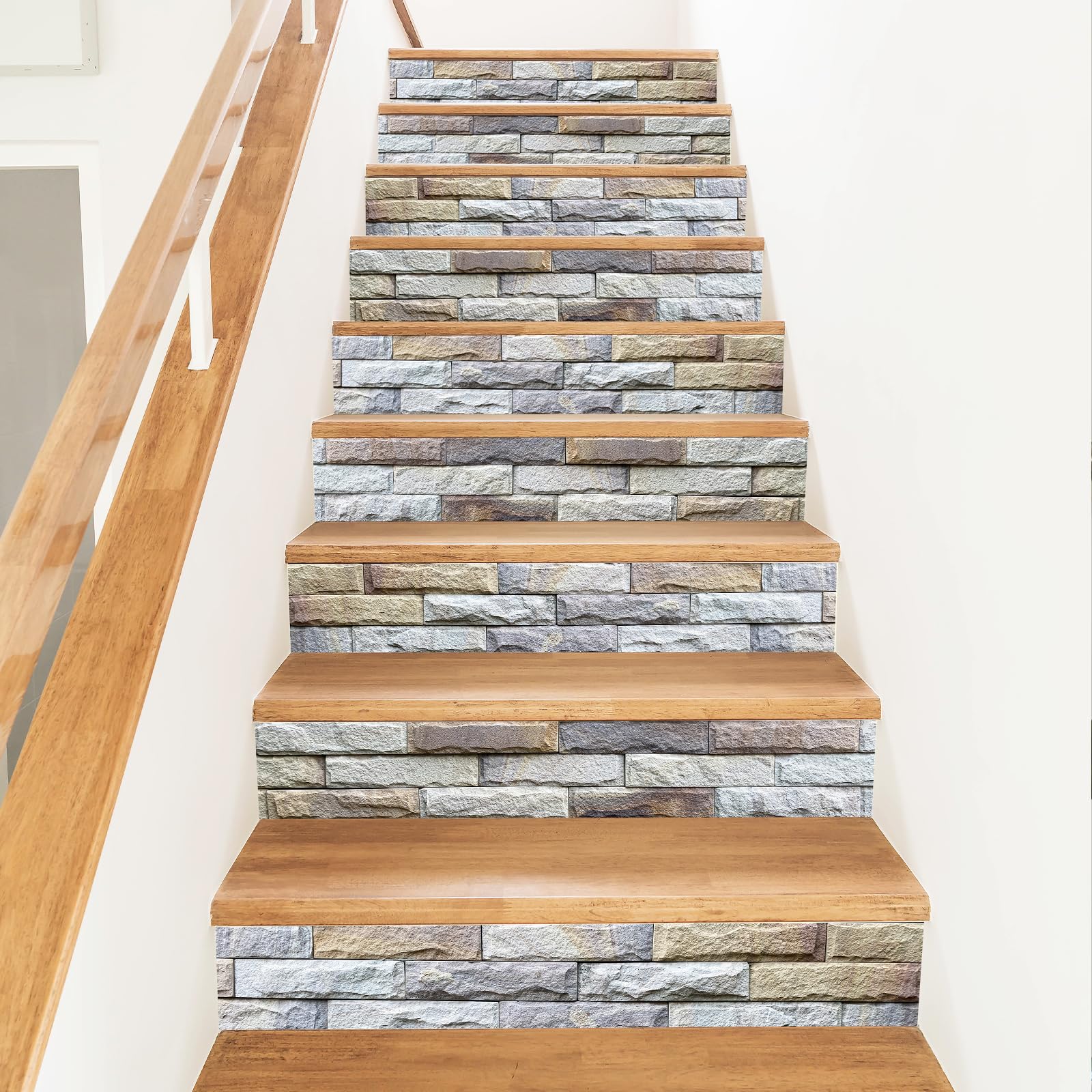 PLIGREAT 15 Strips 3D Stone Stair Riser Decals, Peel and Stick Stair Stickers for Steps Vinyl Stairway Stickers Self-Adhesive Staircase Murals for Home Hotel Decor, 18x100cm