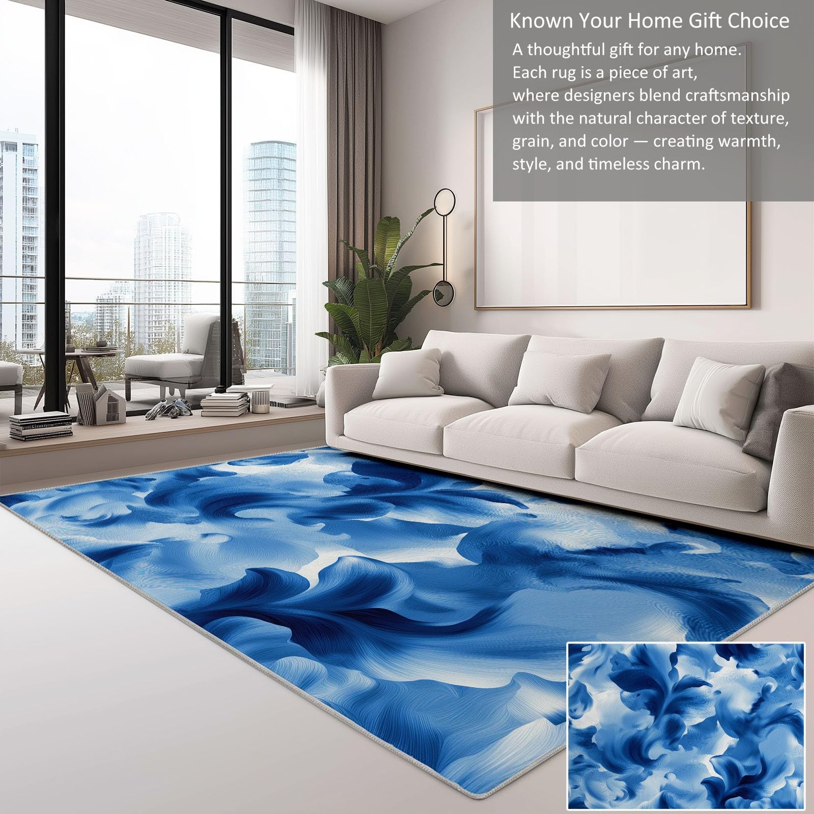 Abstrakcyjny dywan do salonu, kwiatowy wzór, kolorowe klocki, nadaje się do prania, 160 x 230 cm, niebieski, wzór z krótkim włosiem, do sypialni, jadalni, miękki, antypoślizgowy dywan wewnętrzny, do