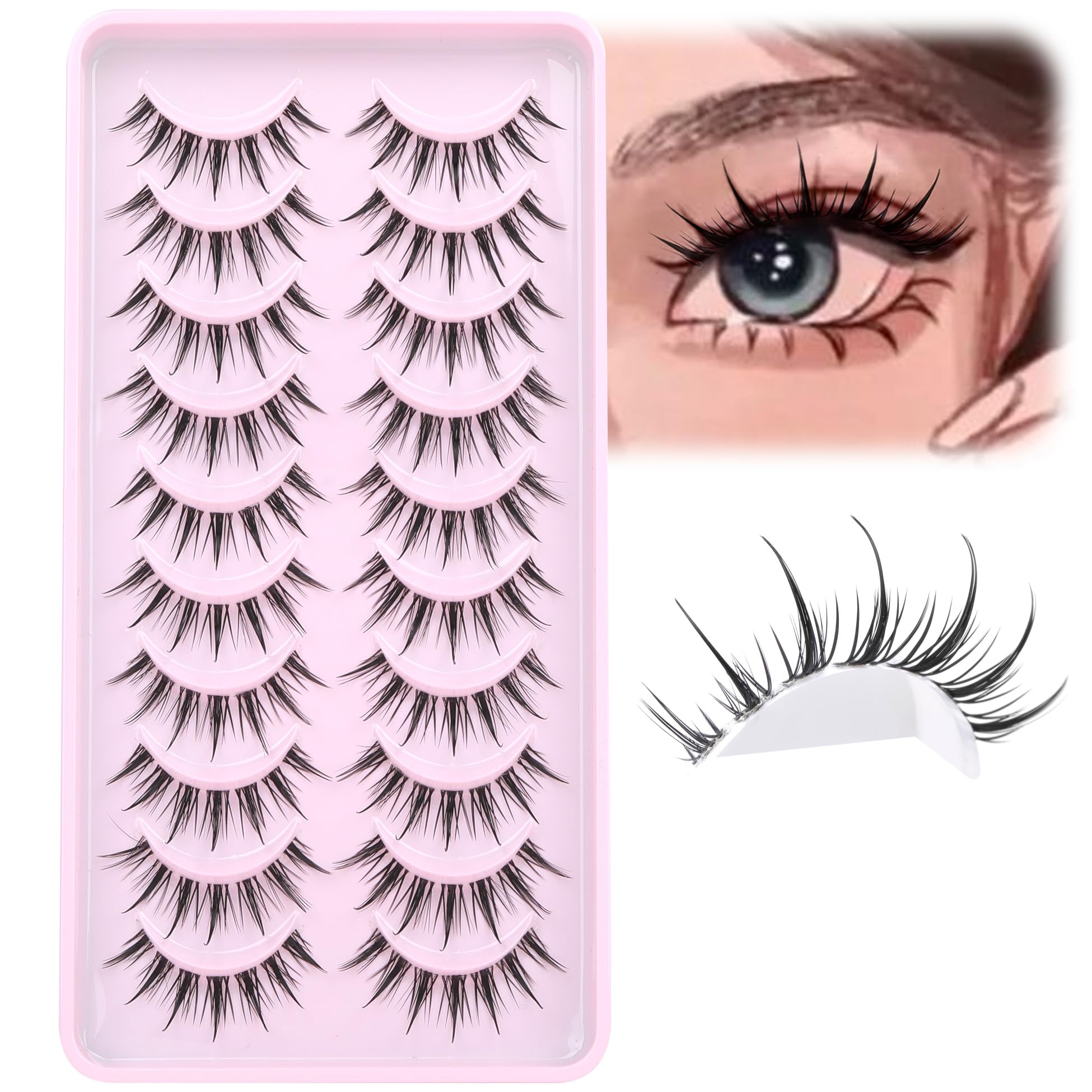 Manga Lashes Wispy Natural Look False Eyelashes Spiky Eyelashes Anime Fake Eyelashes Strip 3D Doll Lashes False Eye