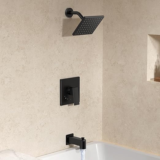 KES Tub Shower Faucet Set with Valve, Black Shower Faucet Set with All