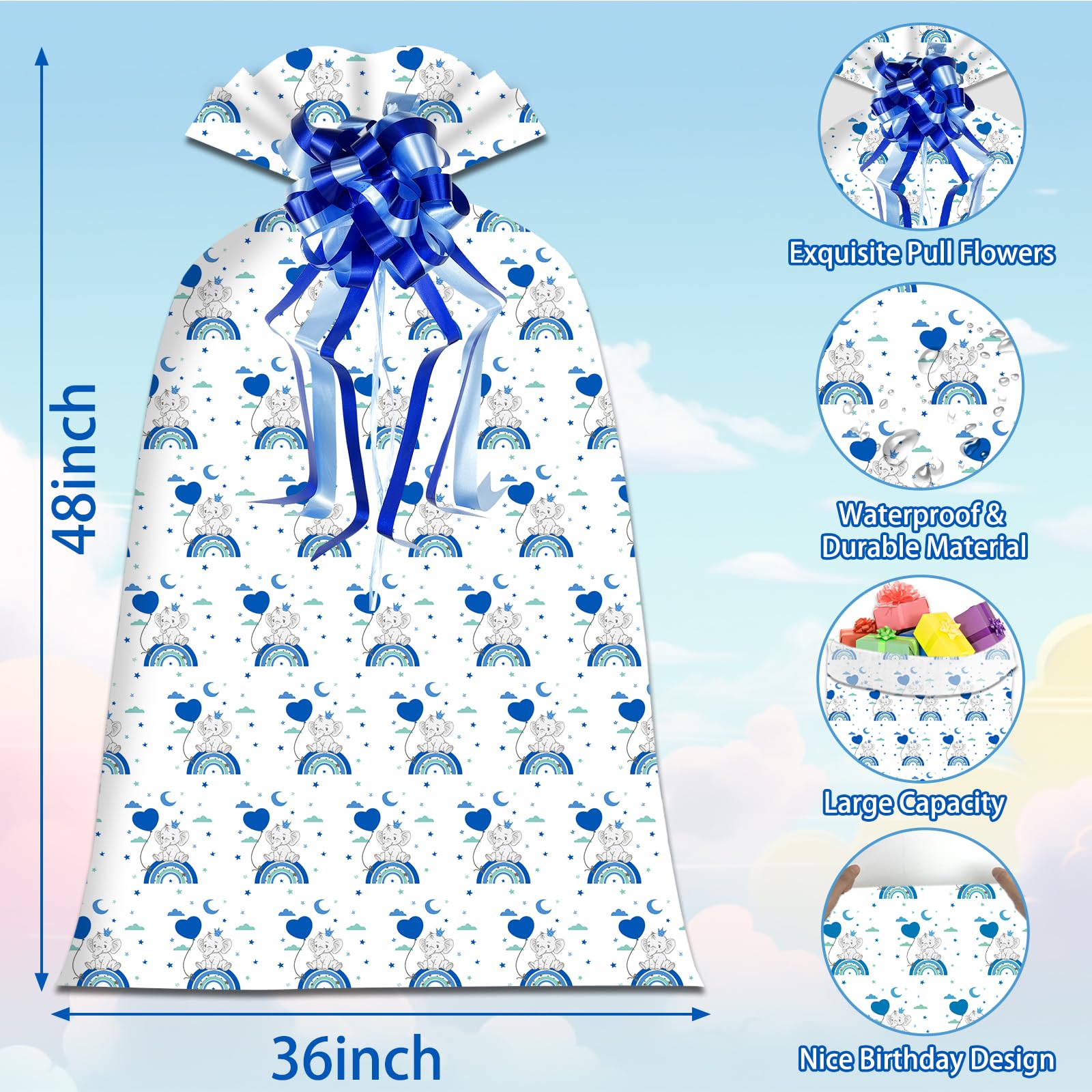 2 Pcs Large Gift Bags Jumbo Gift Bags Little Elephant Gift Bags for Giant Gift, 48