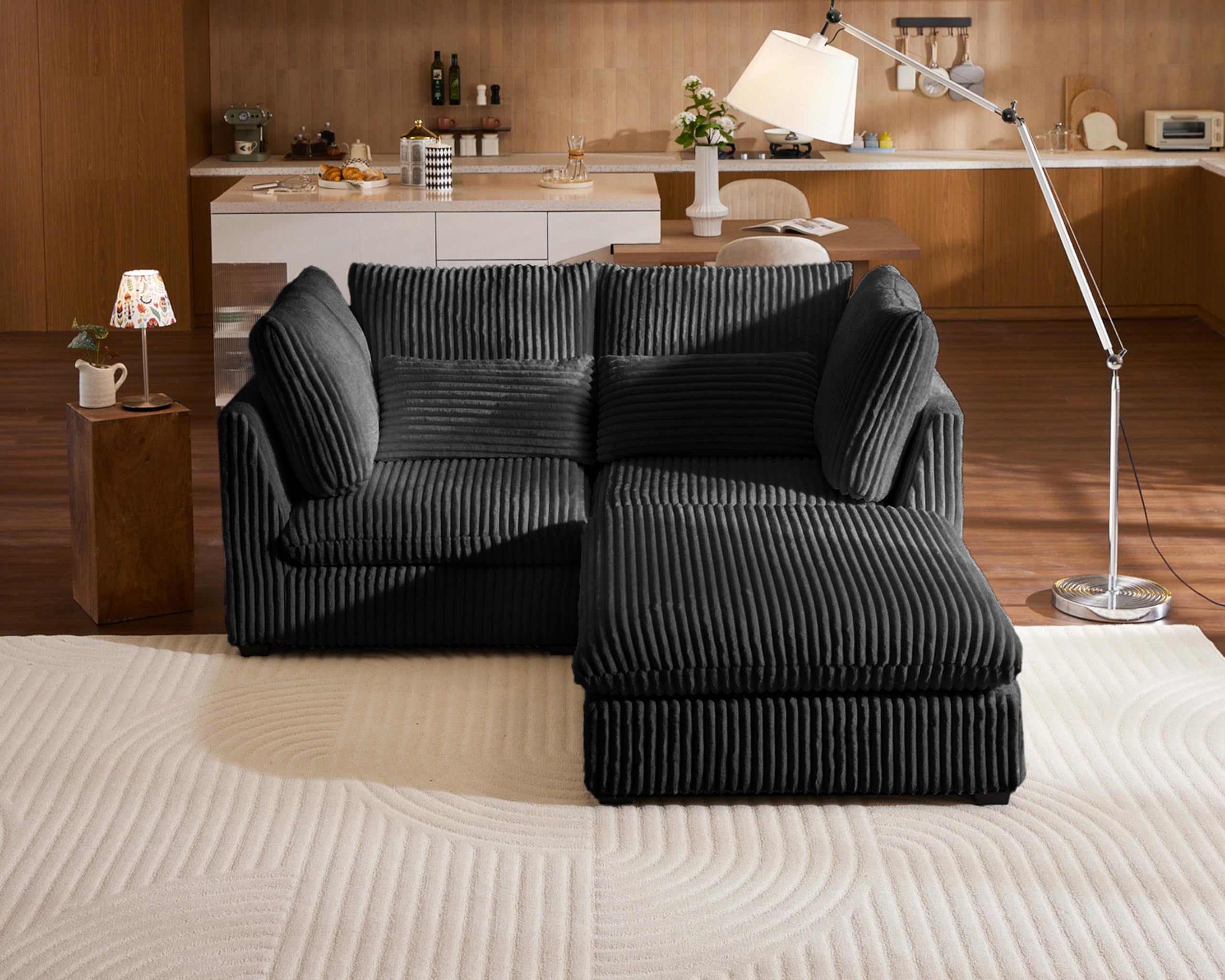 77" Oversized Corduroy Couch Modular Sectional Sofa, Washable Cloud Couch Sectional with Ottoman, 3 Seater Sectional Couches for Living Room, Fully