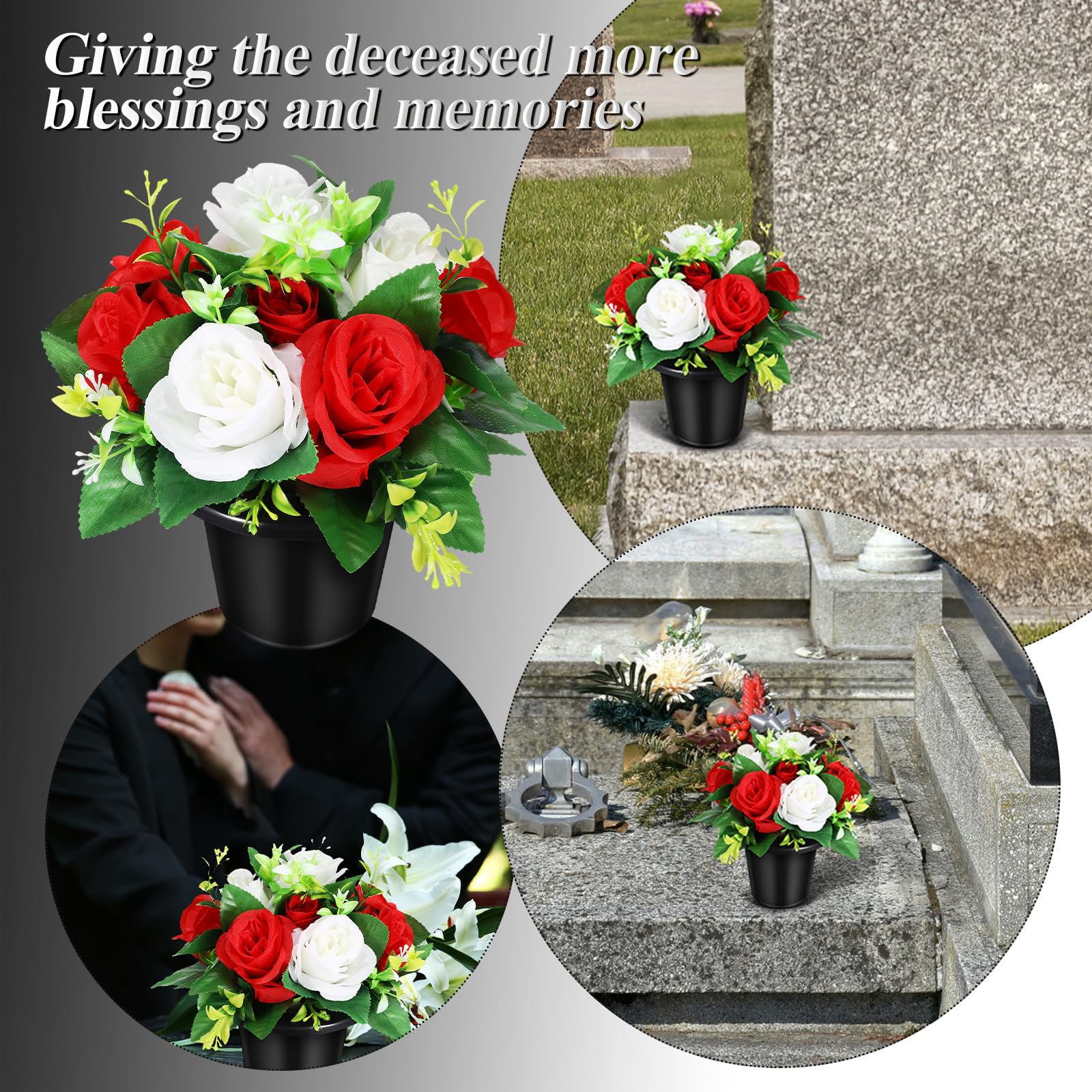 Fiori Artificiali in Vaso per Cimitero 2 Pezzi Composizioni Floreali da Esterno Resistenti Piccole Decorazioni per Tombe e Monumenti Commemorativi