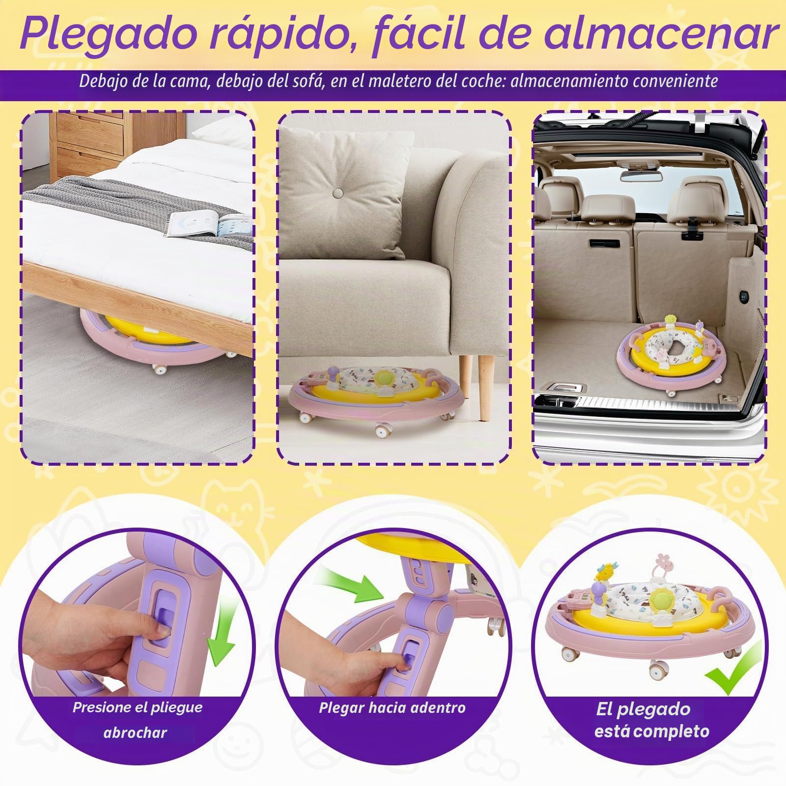 Andador Bebes 5 en 1,Tacata Bebe Plegable con Altura Música,Plegable Asiento Giratorio 360°,6 Ruedas Silenciosas,Apto Para Niños y Niñas a Partir de 6 Meses