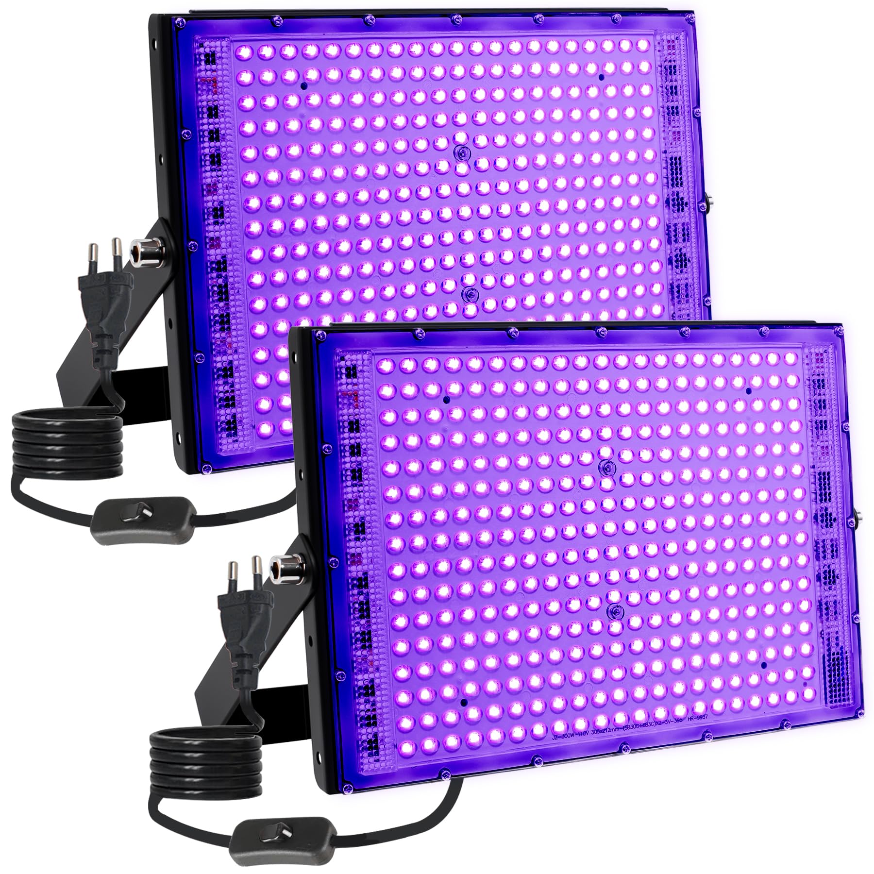 Luz Negra UV 300W, Foco LED Ultravioleta 385-400nm IP65 Impermeable, Luz Fluorescente para Fiesta Glow, Halloween, Neón, Maquillaje Corporal, Decoración, Discoteca(Pack de 2)