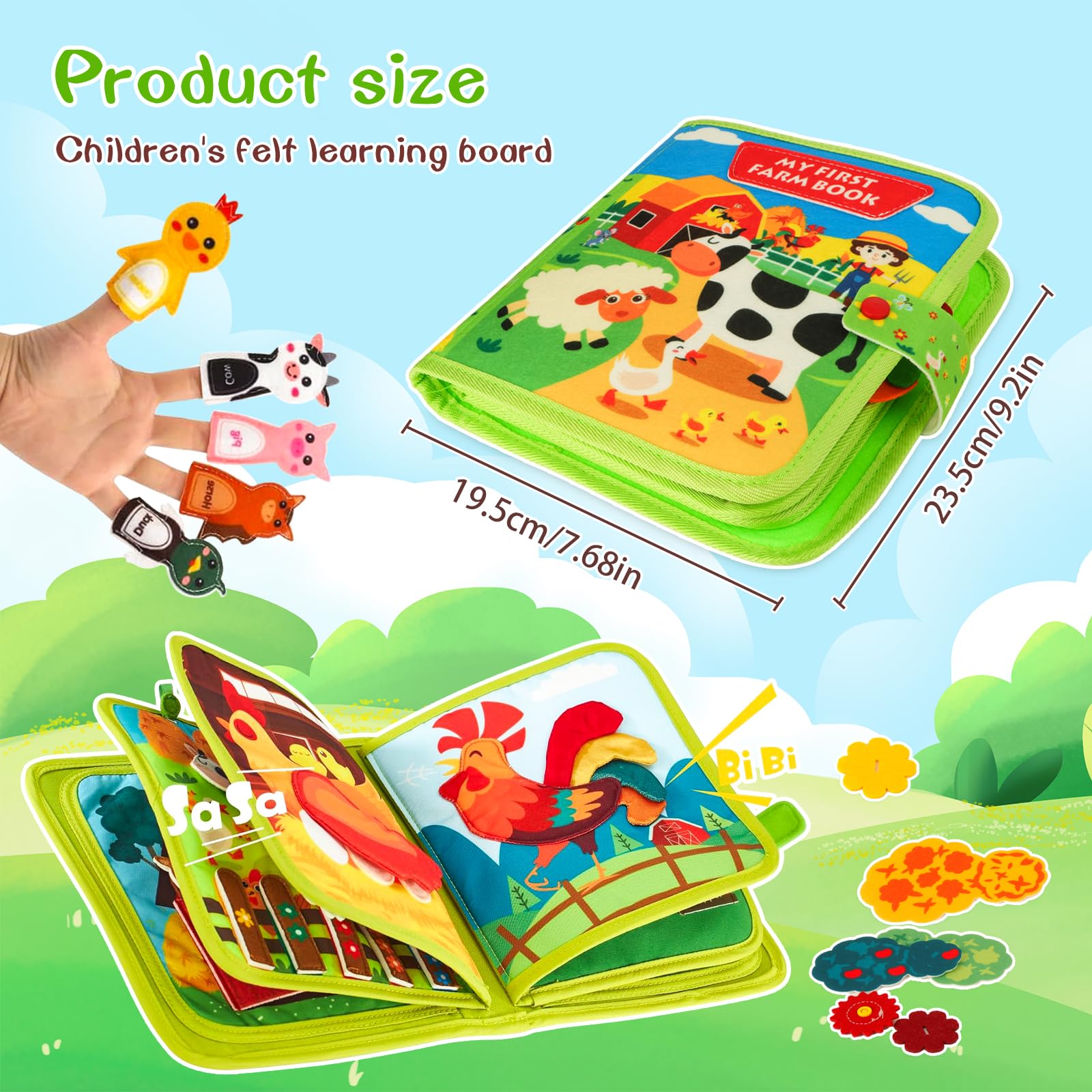 Busy Board Libro Montessori Interattivo 1 Anno, Quiet Book Sensoriale Educativo, Giochi da Viaggio per Bambini, Giochi Montessori 1 2 3 4 5 6 Anni, Pannello di Feltro attività Ranch Animals