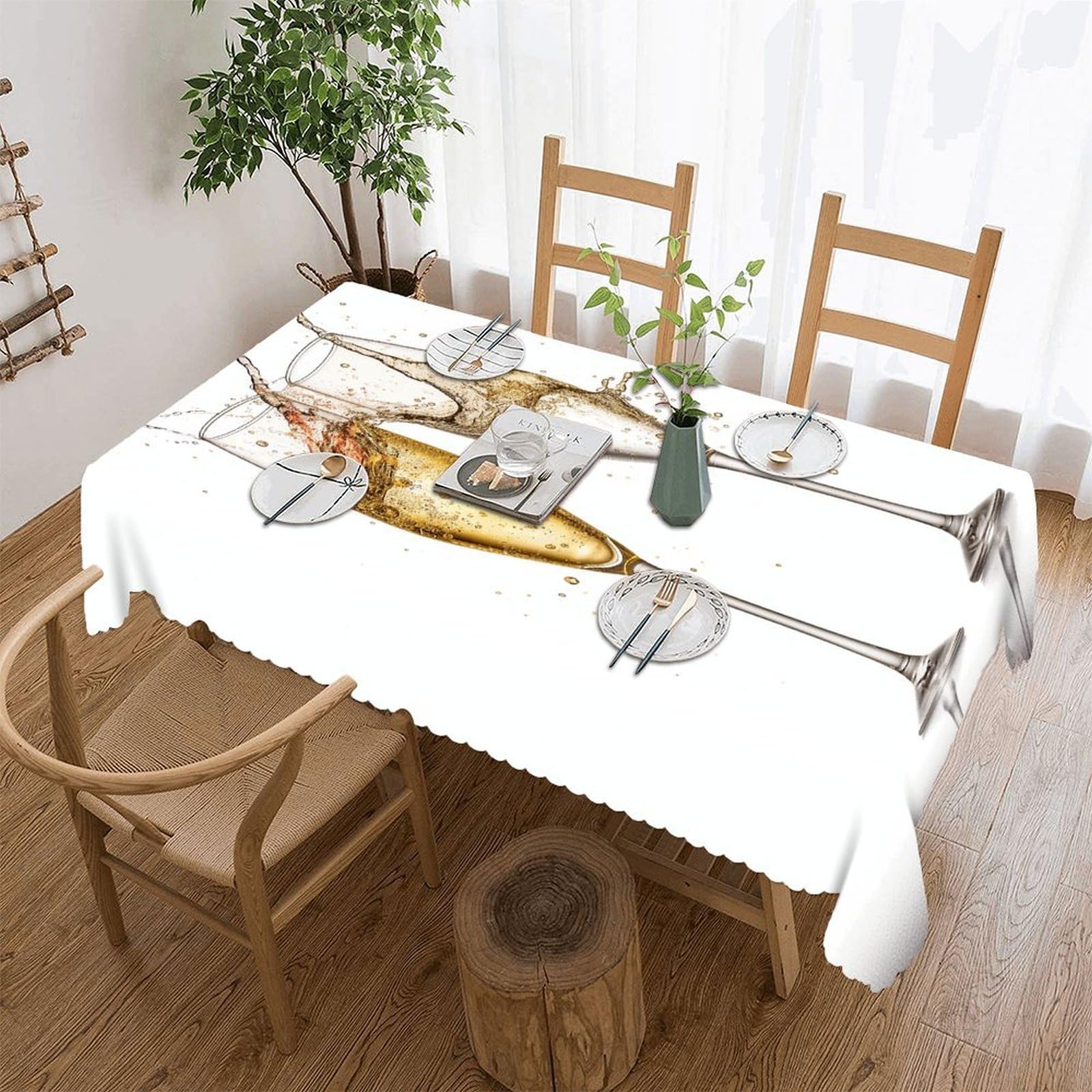LOKLNEYK Champagne Glasses Tablecloth Rectangle Table Cloth Decorative Fabric Table Cover Waterproof Seasonal Table Cover Wrinkle Resistant Washable Table Cloth for Party Picnic Dinner Decor 55"x70"