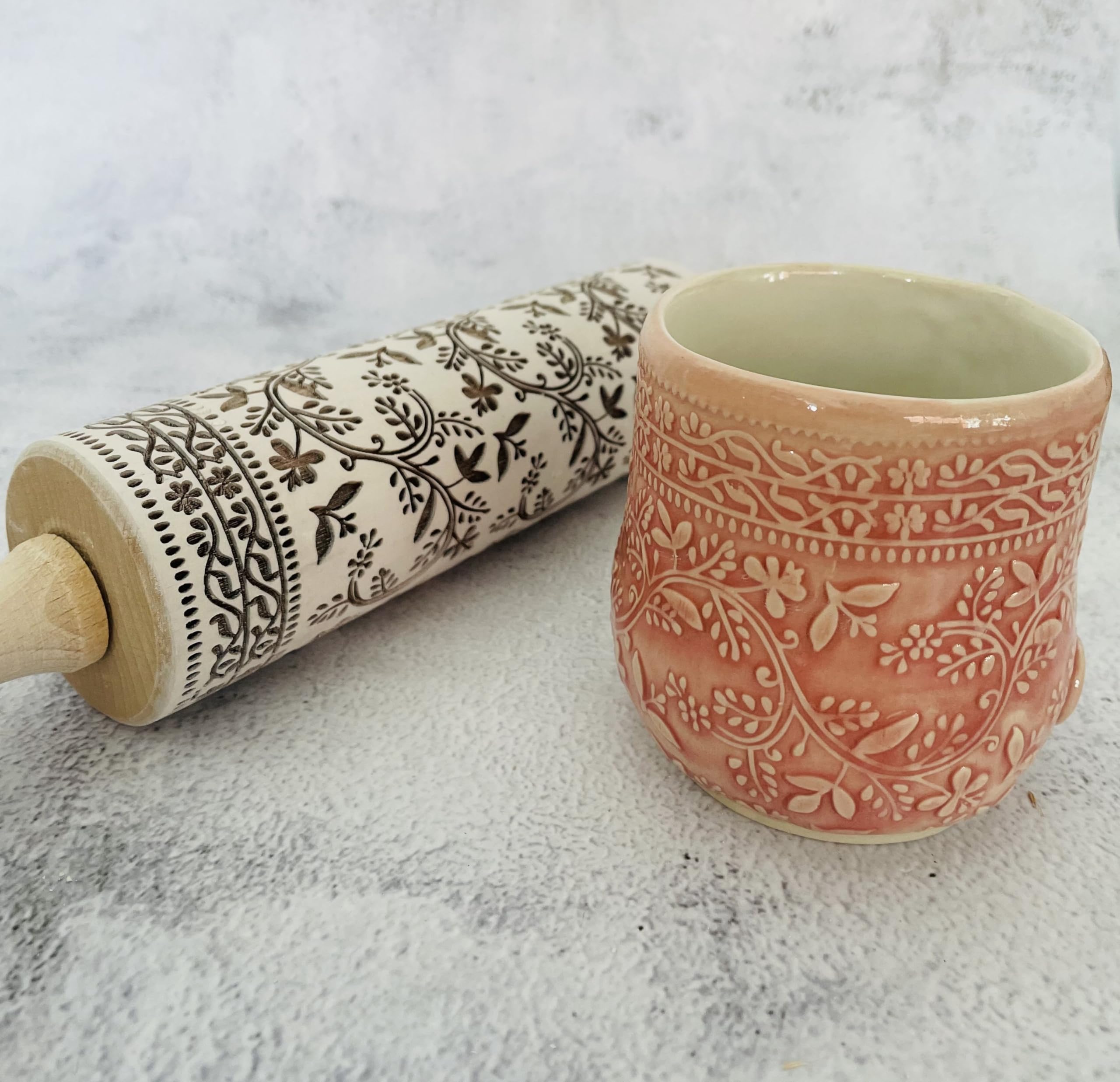 Embossing Rolling Pin Designed in Cooperation Between Algiscrafts and Pottery by Jas Floral Vine for Ceramic and Cookies - Image 4