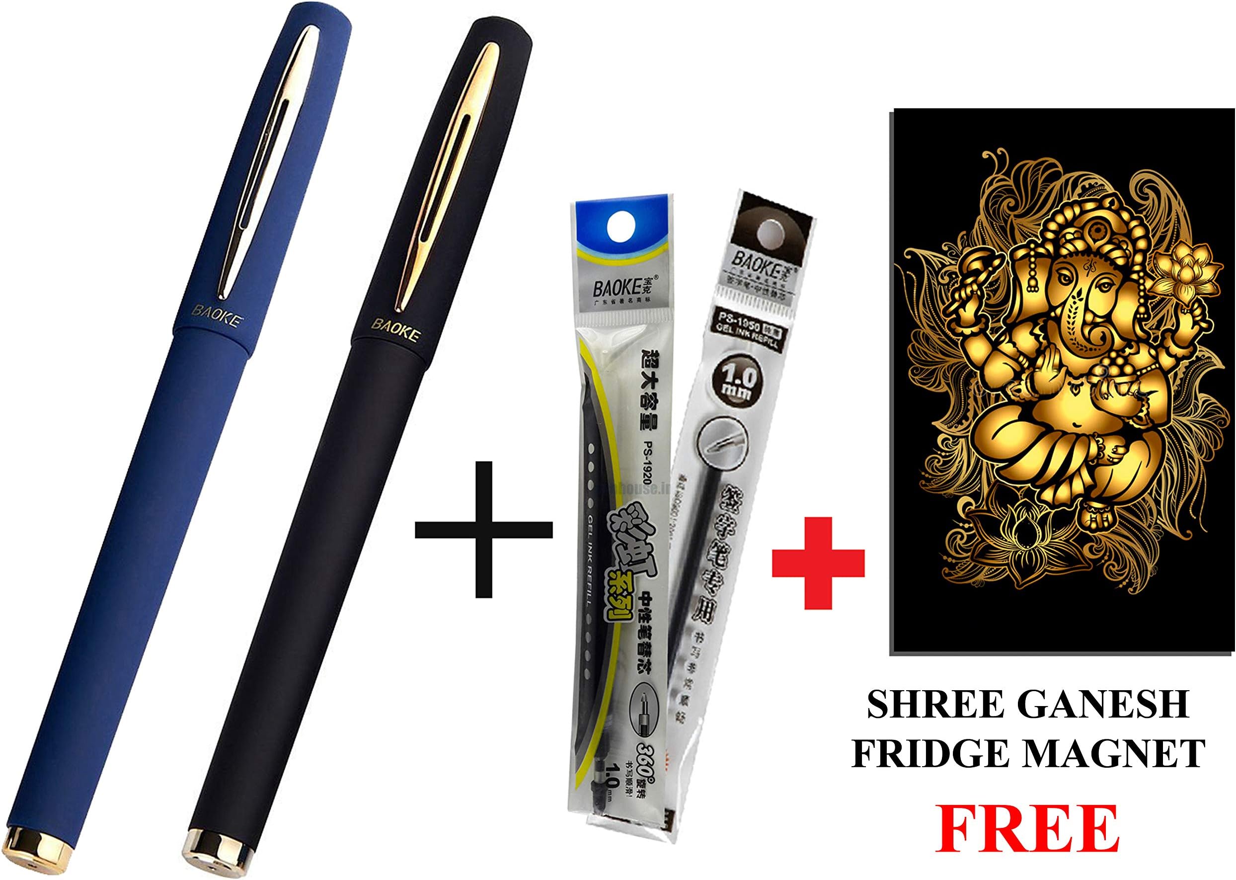 Baoke Smooth Gel Pen (2 Pen- Blue+ Black & 2 Refile-Blue+ Black)