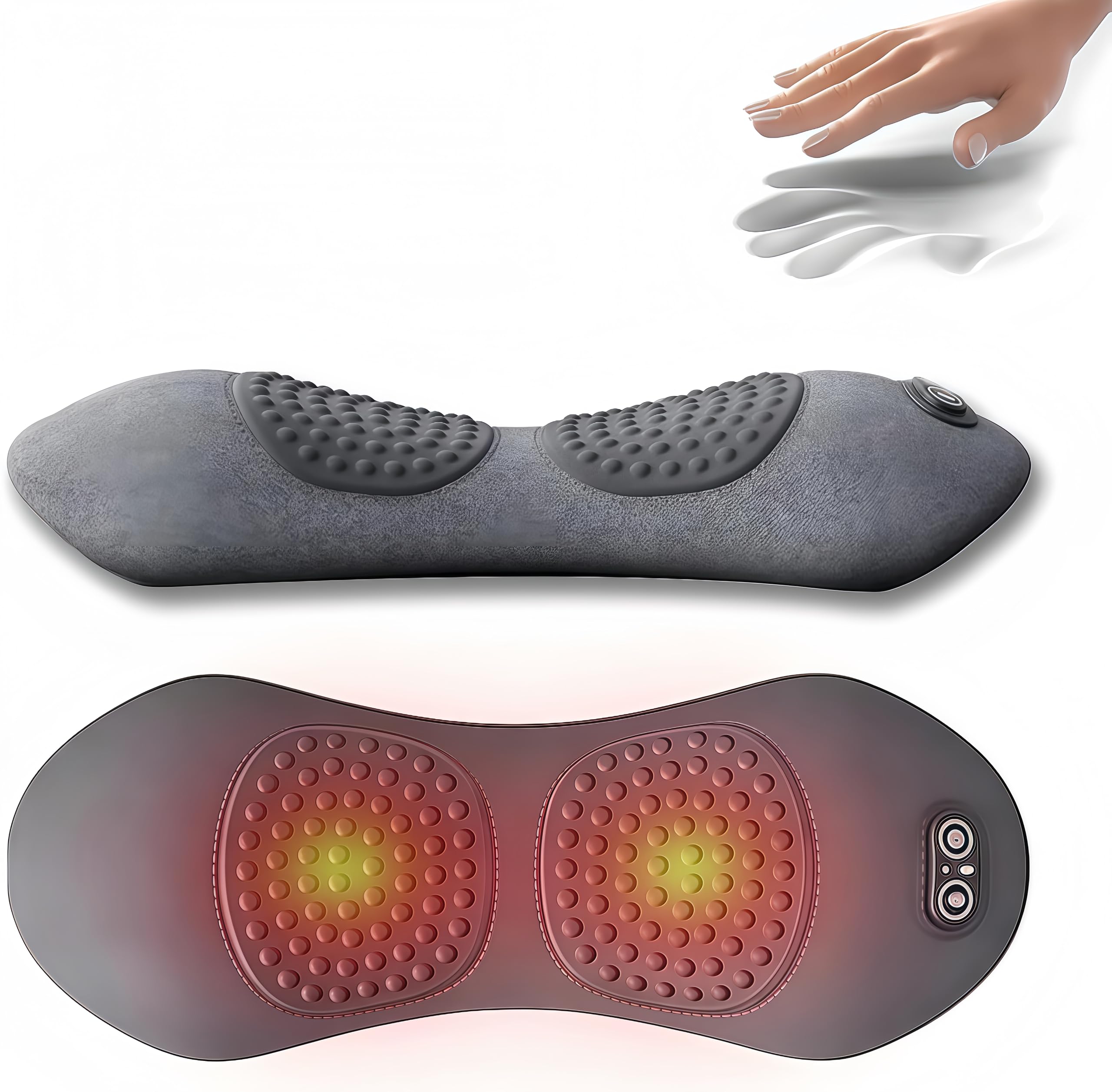 Almohada de masaje 3 en 1 con calor, vibración y estiramiento, espuma de memoria ergonómica, para ciática y dolor lumbar, color gris