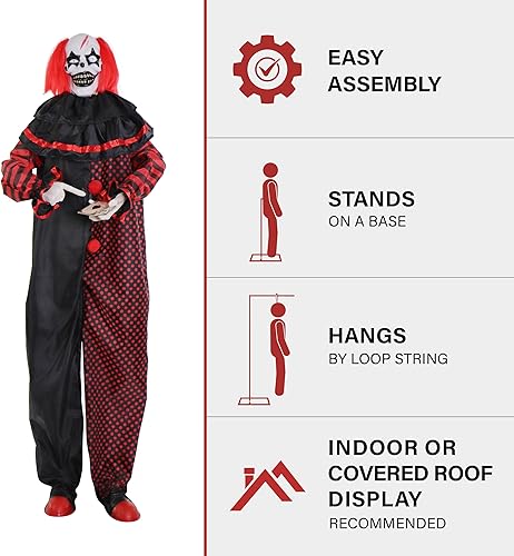 Miniatura 17 de Haunted Hill Farm Payaso parlante aterrador de tamaño real con luces y sonidos activados por el tacto, funciona con pilas, decoración