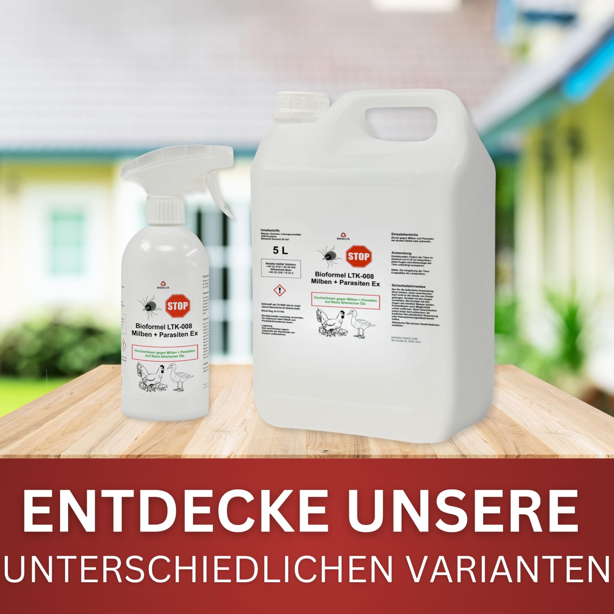BIODELTA Milben Bundle Hühner & Geflügel 2 x 500ml + 1x 5L - Anti Milbenmittel gegen Milben und Parasiten - Hühner Milben Stop -Geflügel Milbenmittel - vorbeugend & bei akutem Befall