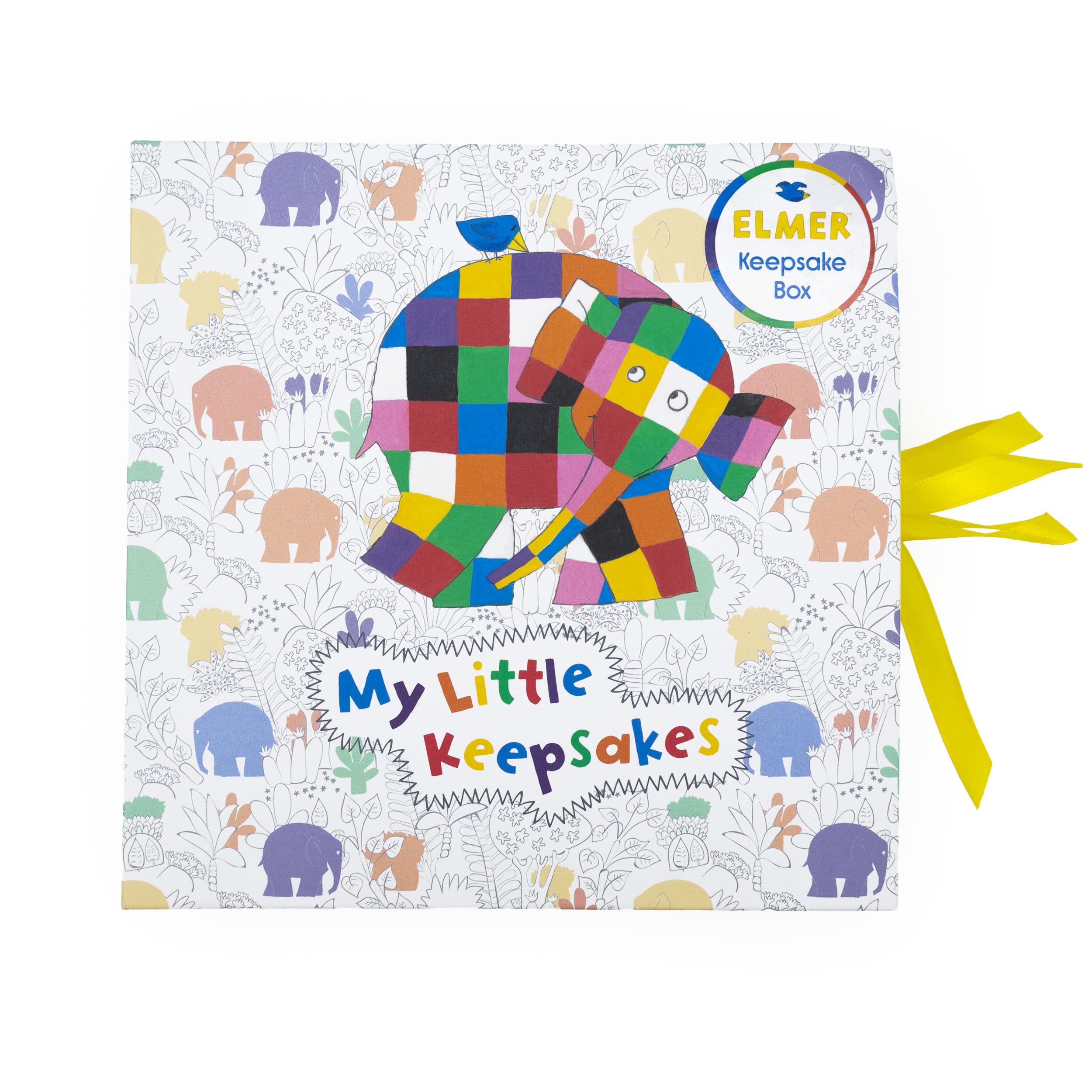 Elmer - Scatola dei ricordi per neonati, con 6 cassetti, per ricordi di neonati, regalo per bambini, con chiusura a nastro, regalo con licenza ufficiale