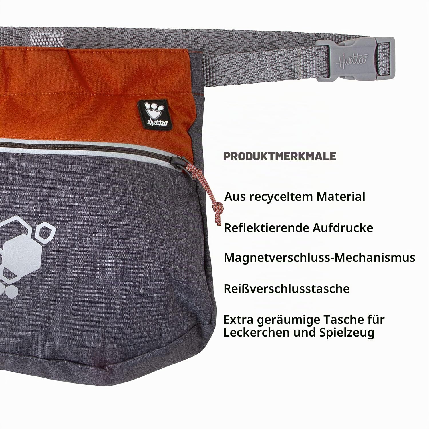 Hurtta Leckerlibeutel ECO für Hunde, Futterbeutel Hunde mit Magnetverschluss, Abnehmbarer Leckerlitasche für Hunde (BlackberryMix)