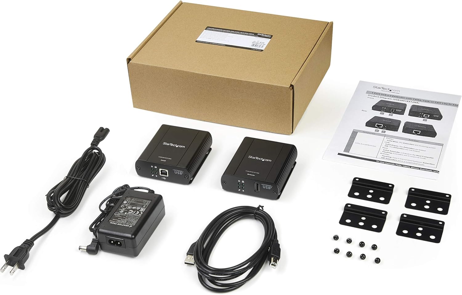 StarTech.com USB 2.0 Extender Over Cat5/Cat5e/Cat6 Ethernet Cable (RJ45) - 330ft/100m Industrial USB Extender Adapter Kit w/ESD Protection & Metal Case - Externally Powered - 480 Mbps (USB2001EXT2NA)