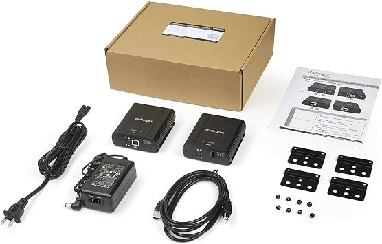 USB 2.0 Extender Over Cat5/Cat5e/Cat6 Ethernet Cable (RJ45) - 330ft/100m Industrial USB Extender Adapter Kit w/ESD Protection & Metal Case - Externally Powered - 480 Mbps (USB2001EXT2NA)
