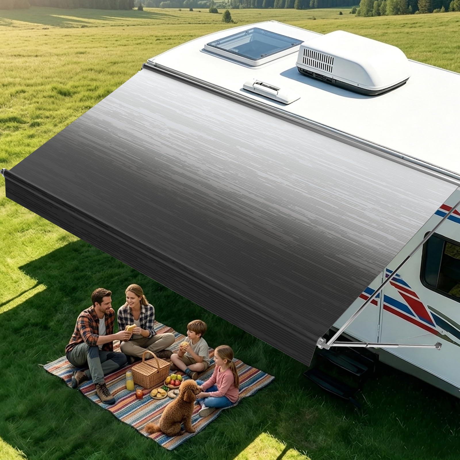 heavy-duty rv awning fabric replacement 19ft, 19.5oz camper awning replacement, heat-sealed vinyl, uv & sunproof, weatherproof, universal outdoor canopy for campers, trailers, rvs and more