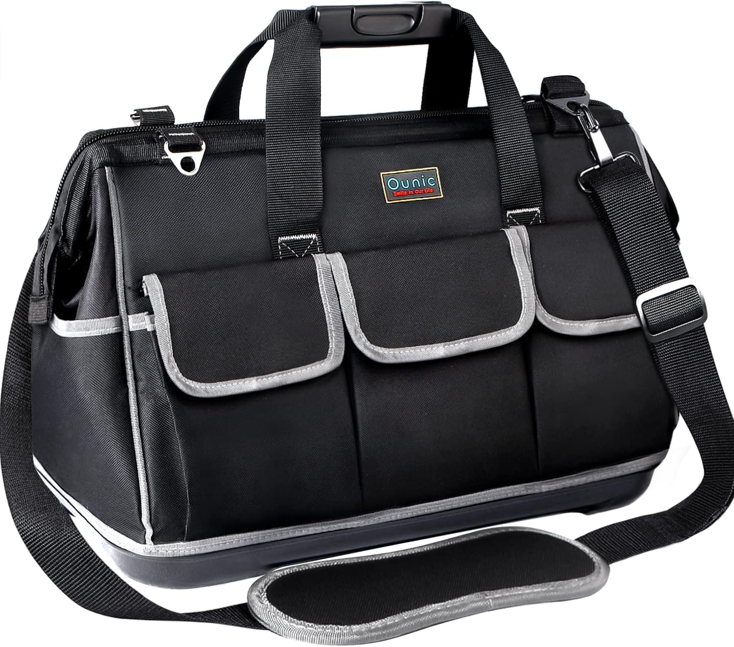 Tool Bag, Ounic 20 Inch Large Tool Bag With Wide Mouth and Waterproof Strong Molded Base, Heavy Duty Tools Bag Organizer with Adjustable Shoulder Strap Specially Designed for Various Tools