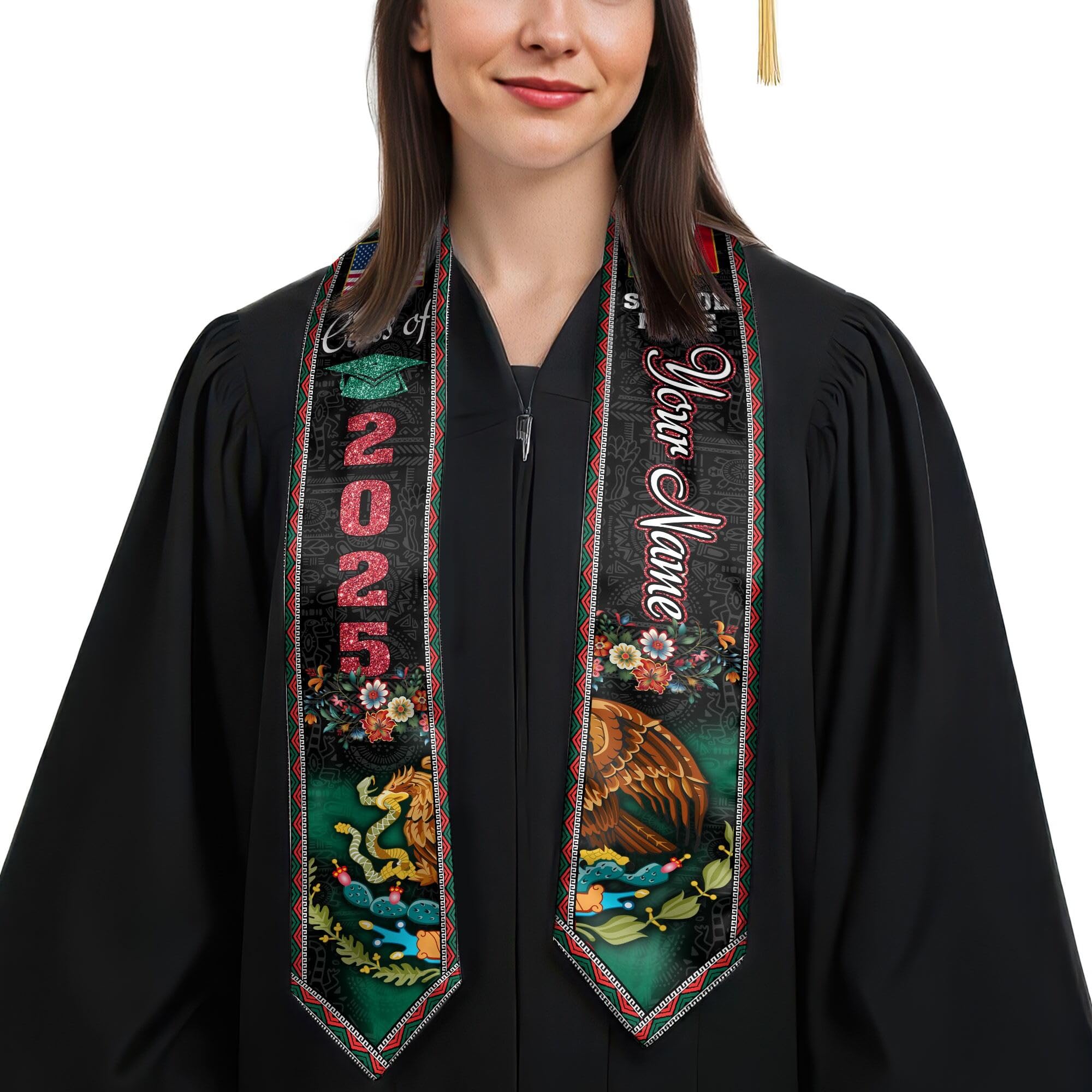 MonkeyVan Personalized Graduation Stole for Mexico Senior, Mexican Flag Graduation Sash Class of 2025 Graduation Day Gifts S394