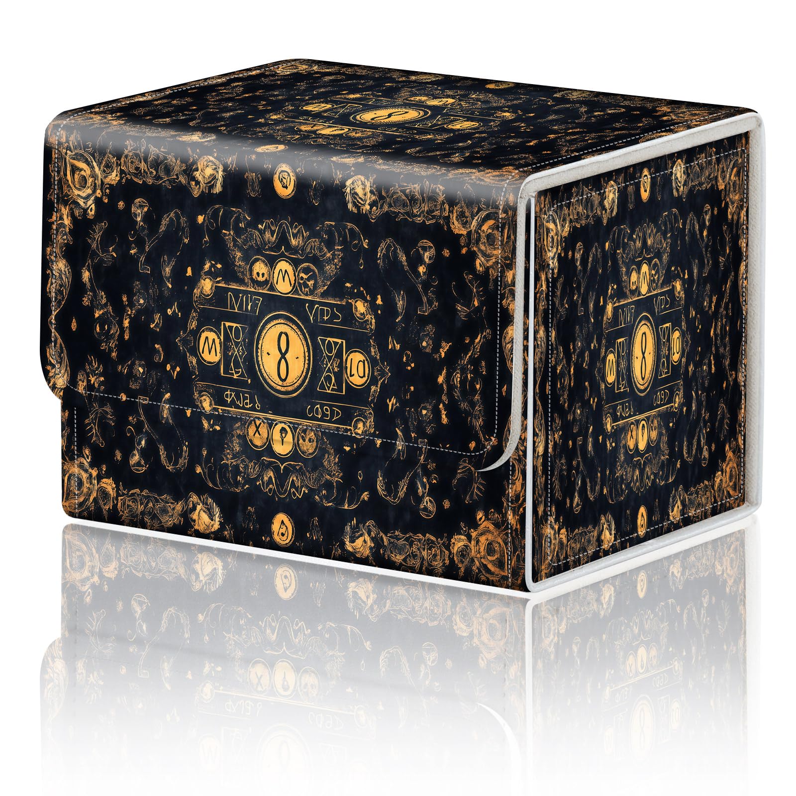 Card Game Storage Box for TCG Deck Box MTG Card Box Organizer Trading Card Case Commander Deck Box TCG Card Storage Box Magnetic Closure Creative Pattern Up to 200 Cards, Dark Golden Patterns — image 1