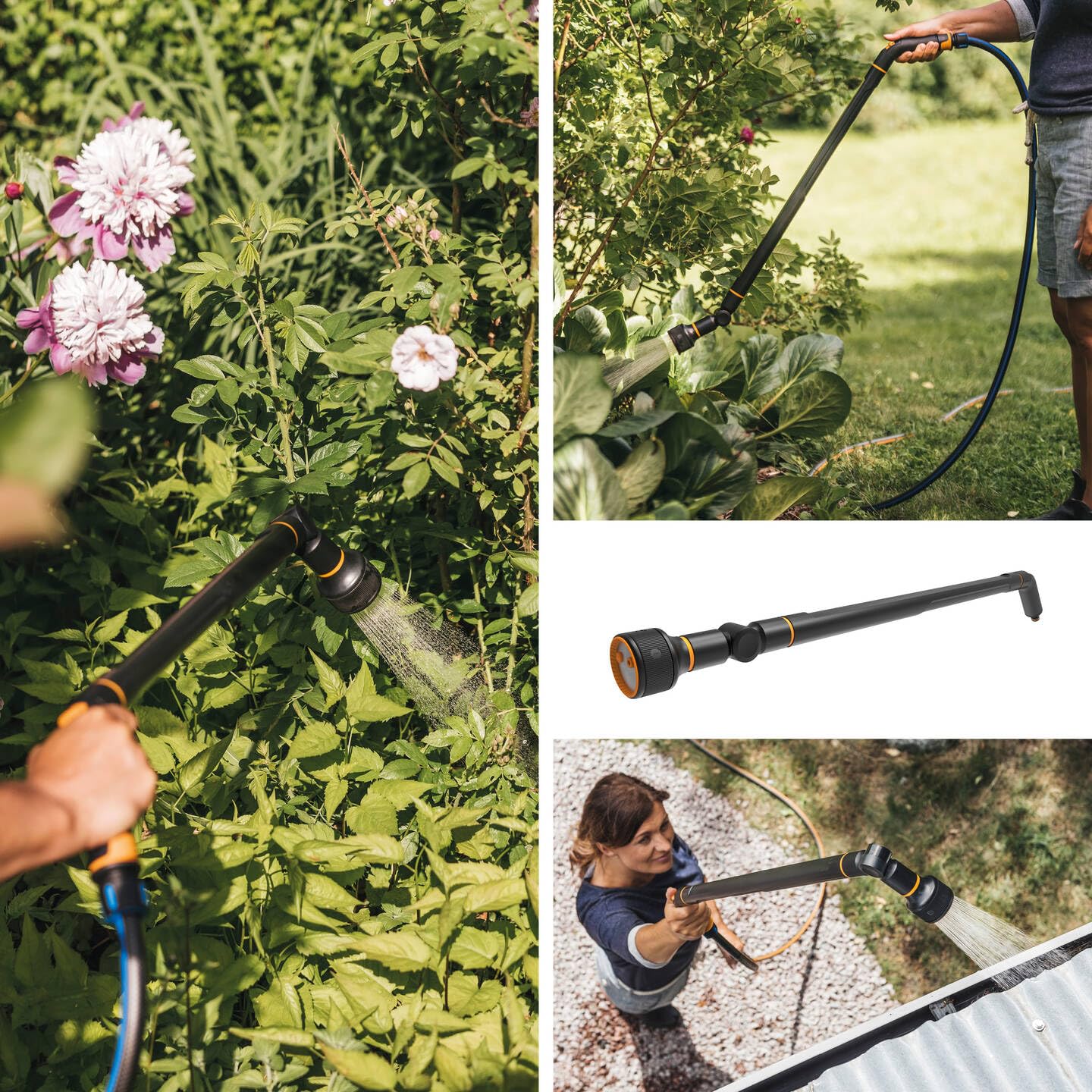 Fiskars Pistola con Prolunga 3 Funzioni, Testina Rotante SoftGrip, Controllo del Flusso, Misura Universale, Altezza: 74 cm, 442 g, Nero/Arancione, 1052186 | Controllo del Flusso, Misura Universale, Altezza: 74 cm, 442 g, Nero/Arancione, 1052186