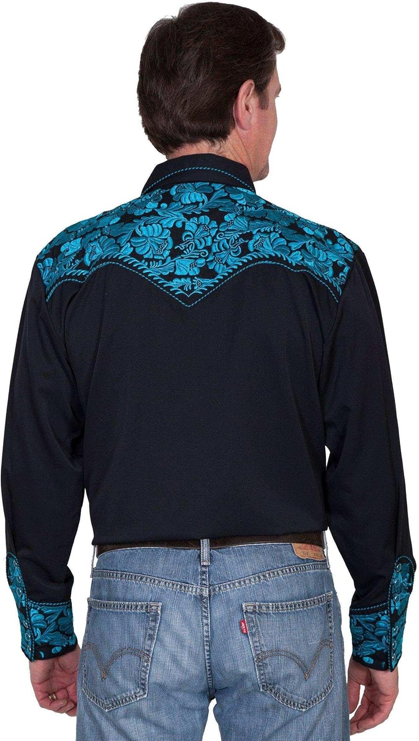 Traditional Gunfighter Floral Design Long Sleeve Western Mens Shirts