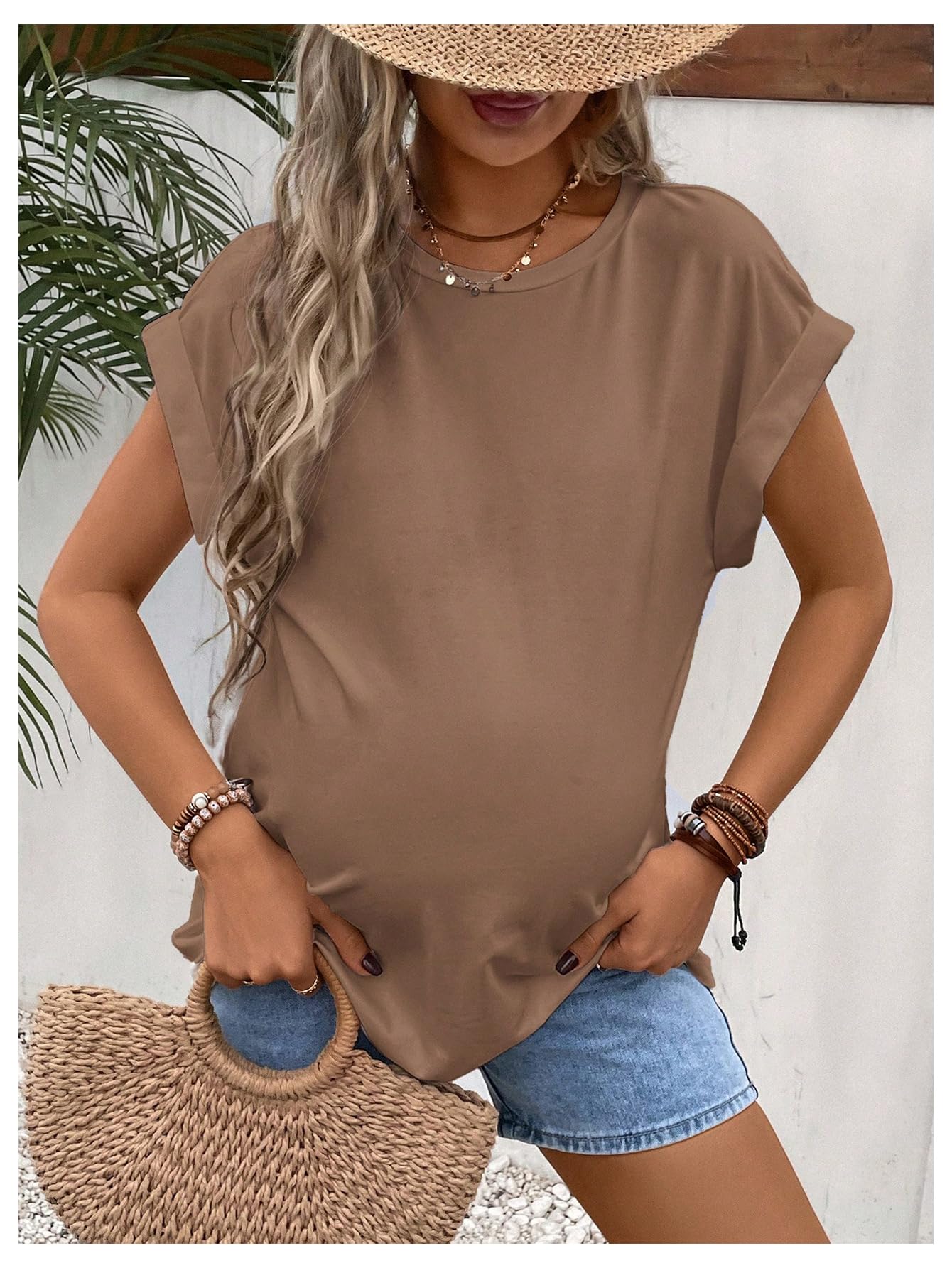 Camisetas de maternidad para mujer, cuello redondo, manga corta, camisetas de maternidad — view 2