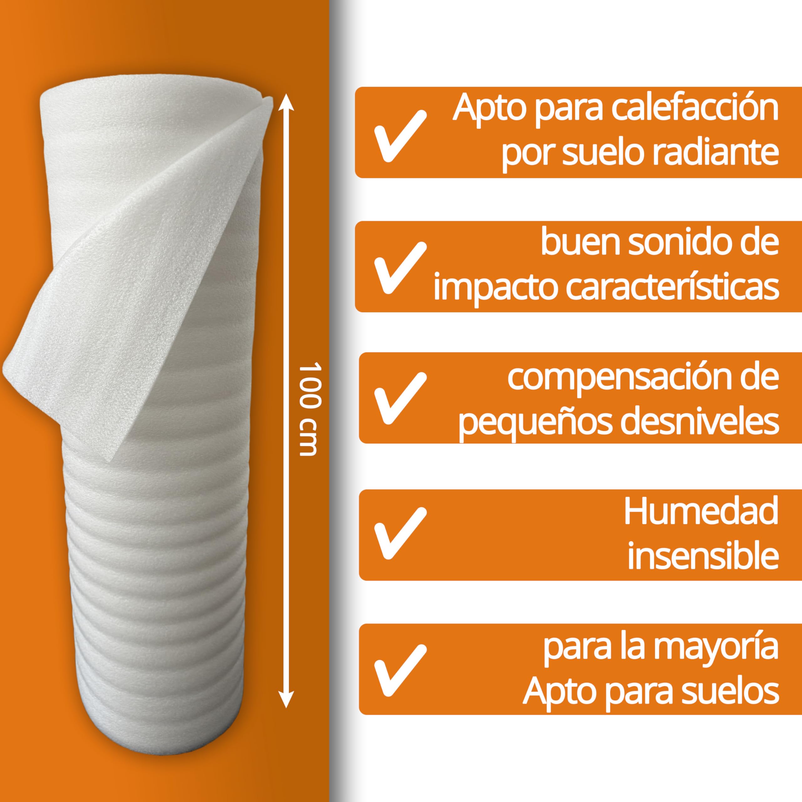 Aislamiento acústico de impactos laminado espuma uficell® ULTRA PE - espesor 3 mm - aislamiento acústico de impactos para suelos laminados y parquet - densidad: 20 kg/m² (25 m² | 1 rollo)