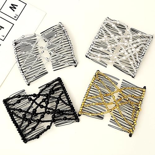 Miniatura 3 de NICENEEDED 4 peines mágicos para el cabello, pinzas elásticas con cuentas dobles para cabello rizado, grueso y fino, perlas, horquillas para