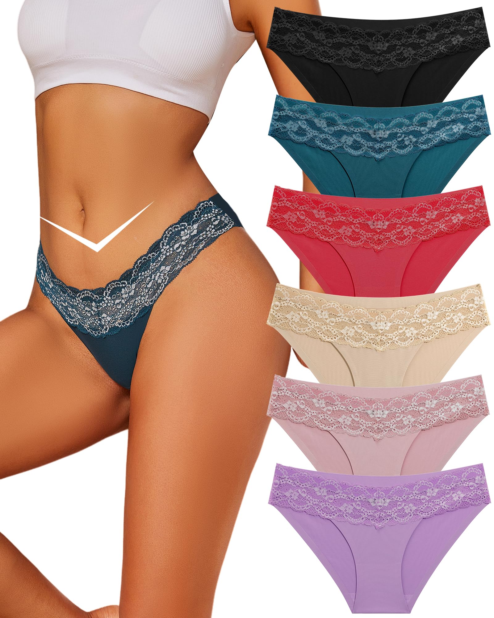 Which is Seamless Underwear for Women Sexy No Show Bikini Panties Lace High Cut Hipster Cheeky Panty 6