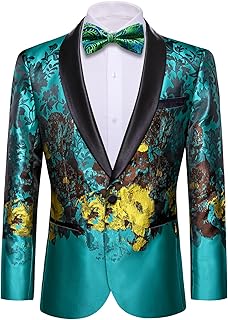 Barry.Wang Men's Suit Paisley Embroidery Casual Blazer Jacke