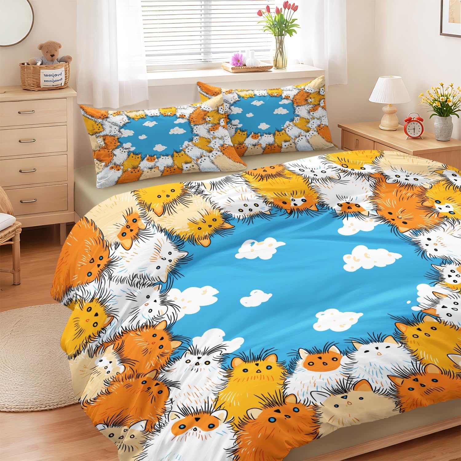 Housse de couette apaisant chat mignon et nuages pour des nuits douces en chambre d'enfant