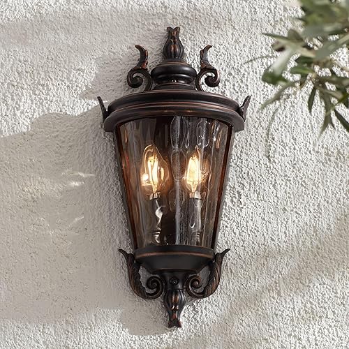 Miniatura 6 de John Timberland Marsella - Accesorio de lámpara de pared rústica vintage para exteriores, con textura negra en espiral de 27 1/2 pulgadas, vidrio