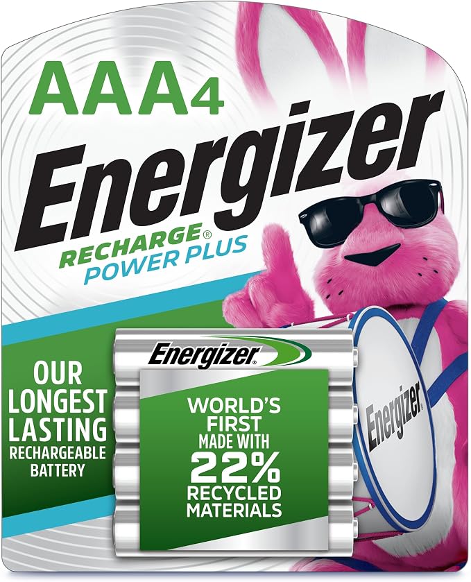 Energizer Rechargeable AAA Batteries, Recharge Power Plus Triple A Battery Pre-Charged, 4 Count (Pack of 2)