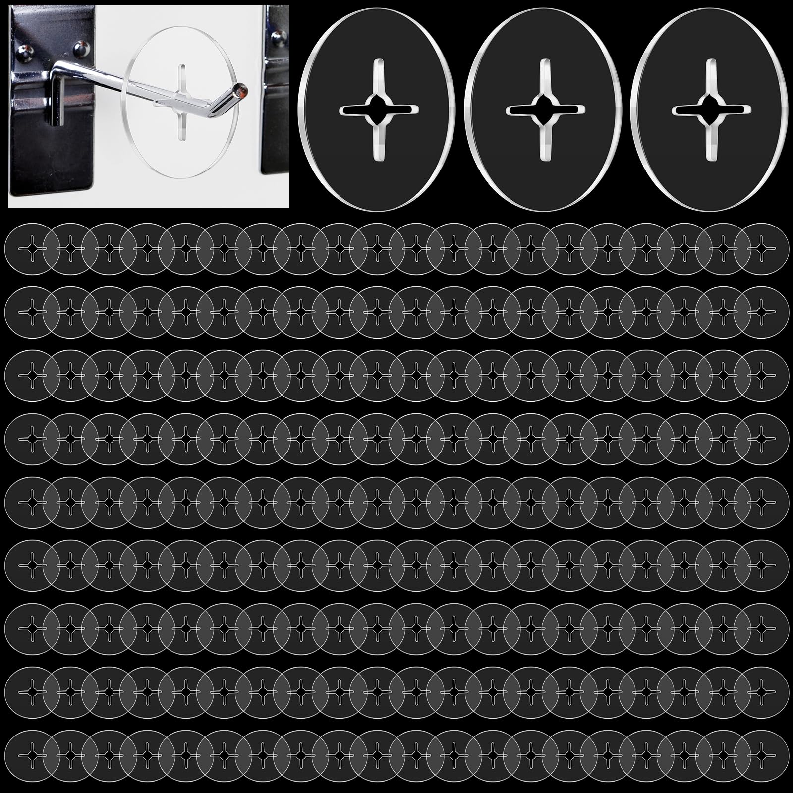 Threehoney 300 PCS Inventory Control Clips Peg Hook Stoppers, 1" Diameter Fits Plastic or Metal Hooks, Peg Stoppers Organizer Pegboard Accessories for