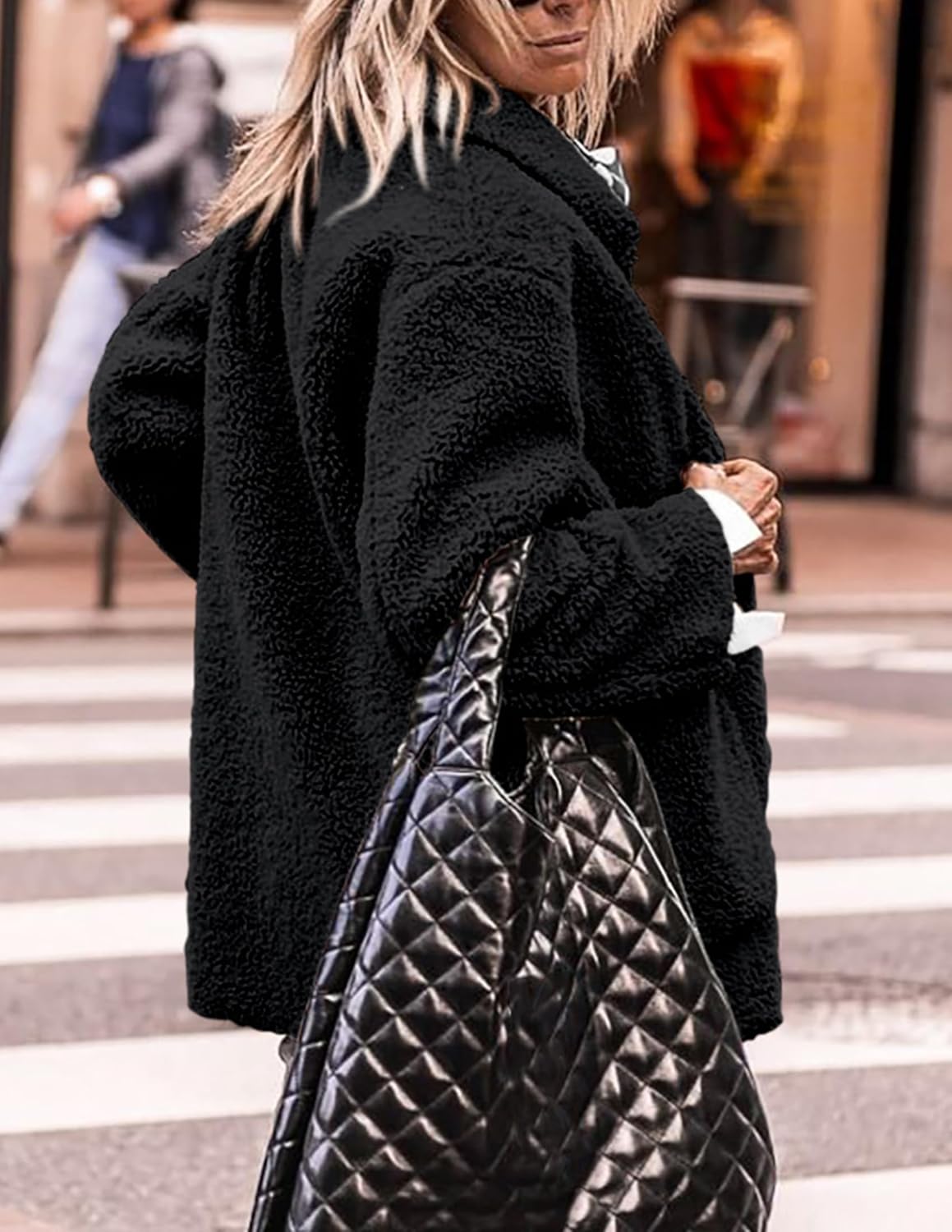 PRETTYGARDEN Women's Winter Faux Fur Coats Long Sleeve Lapel Button Down Pockets Fleece Sherpa Jacket Casual Trendy Outerwear - Image 3