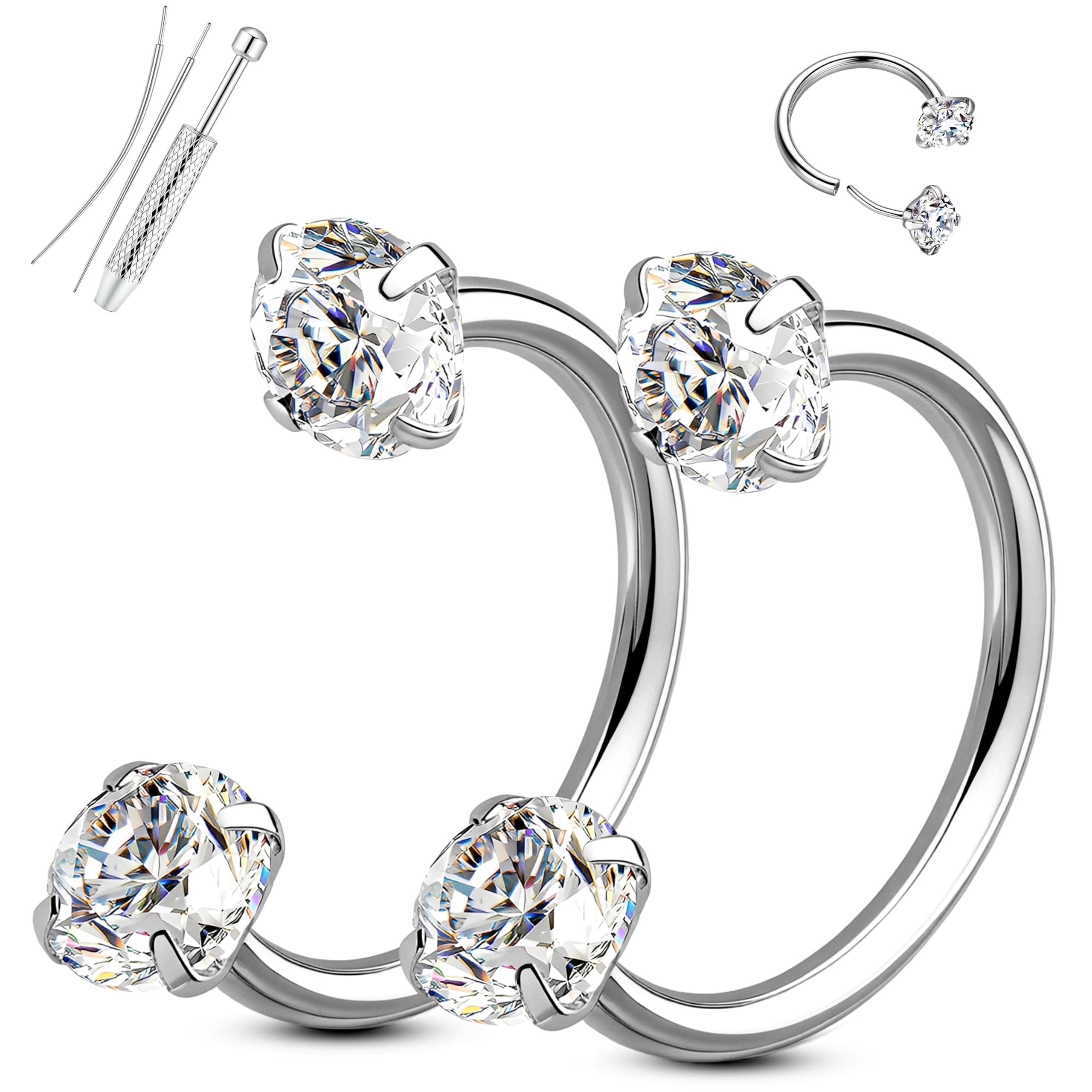 MILACOLATO 18G 20G Piercing Nariz Acero Quirurgico Septum Piercing de Nariz Herradura Oro Plata Circonita Cúbica Push-in Sin Rosca Helix Daith Tragus Labret Labio 6mm/8mm
