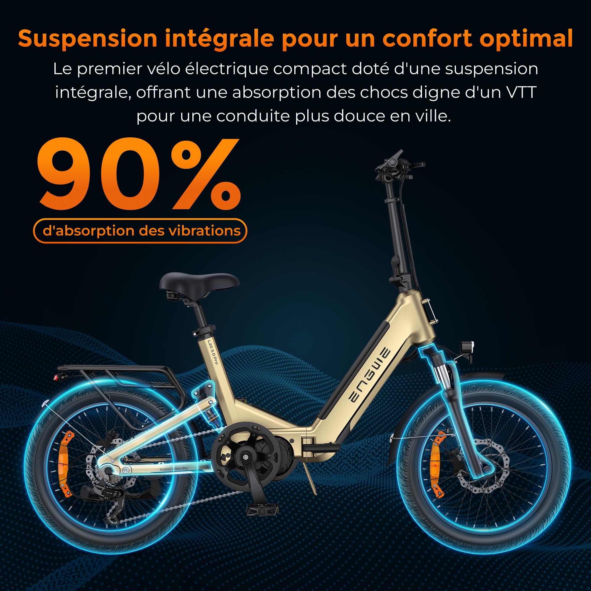 ENGWE Vélo Électrique 48V 15Ah 160km Capteur de Couple Freins Hydrauliques Pneus 20x3.0 2 Heures Charge